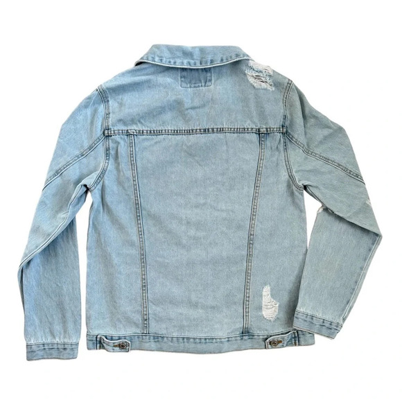 Forever 21 Distress Light Wash Blue Denim Jacket Size Medium - Picture 2 of 9